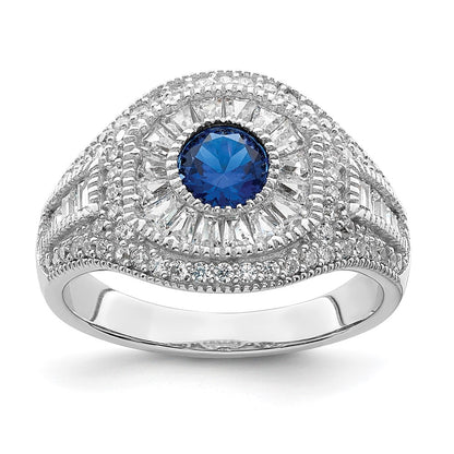 Sterling Silver Rhodium Plated Polished Blue & White Cz Ring