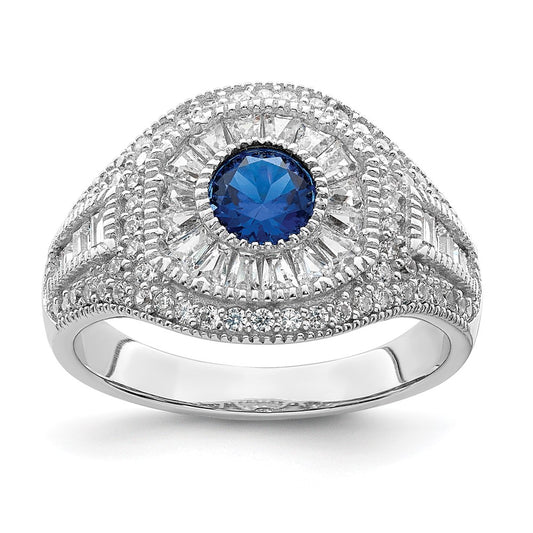 Sterling Silver Rhodium Plated Polished Blue & White Cz Ring