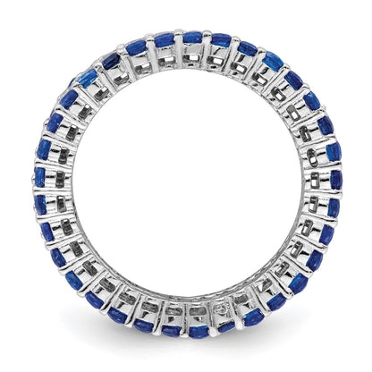 Sterling Silver Rhodium Plated Polished Blue & White Cz 3 Ring Set