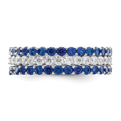 Sterling Silver Rhodium Plated Polished Blue & White Cz 3 Ring Set