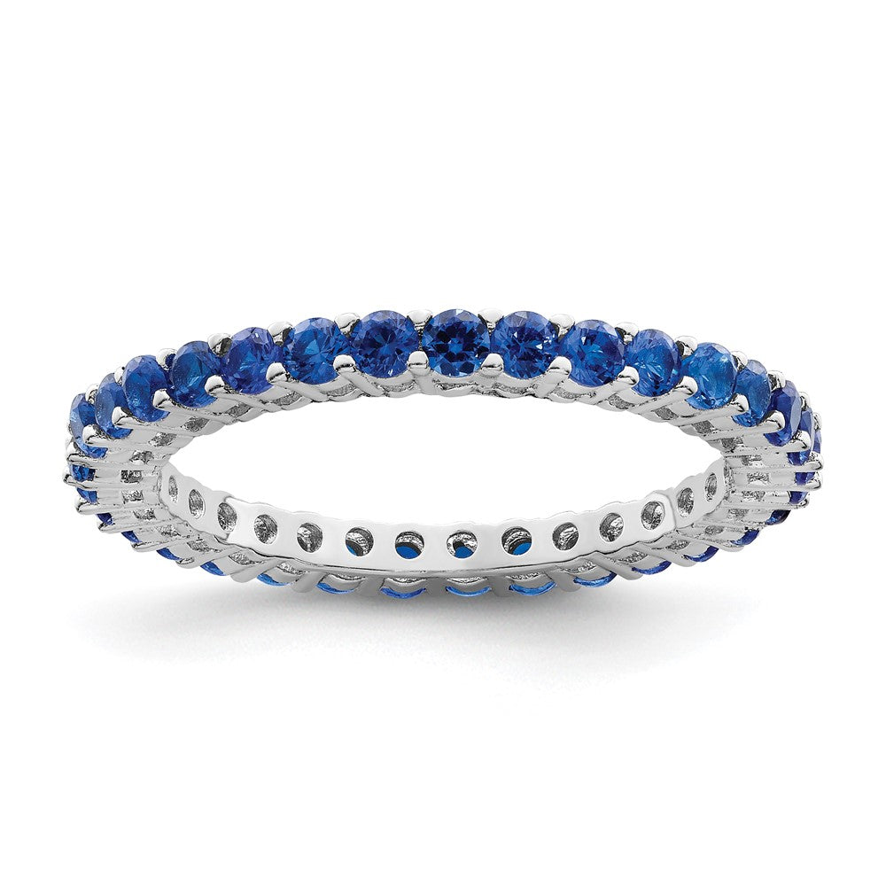 Sterling Silver Rhodium Plated Polished Blue & White Cz 3 Ring Set