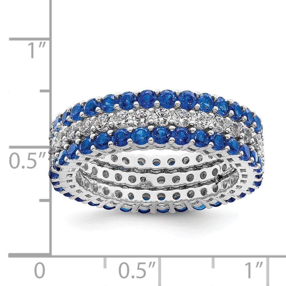 Sterling Silver Rhodium Plated Polished Blue & White Cz 3 Ring Set