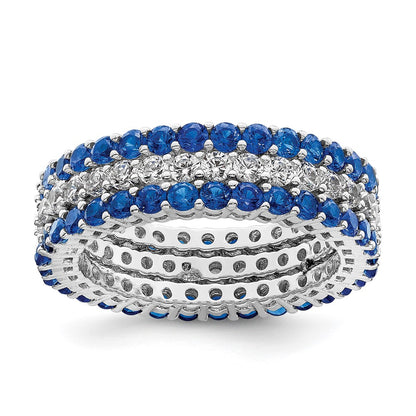 Sterling Silver Rhodium Plated Polished Blue & White Cz 3 Ring Set