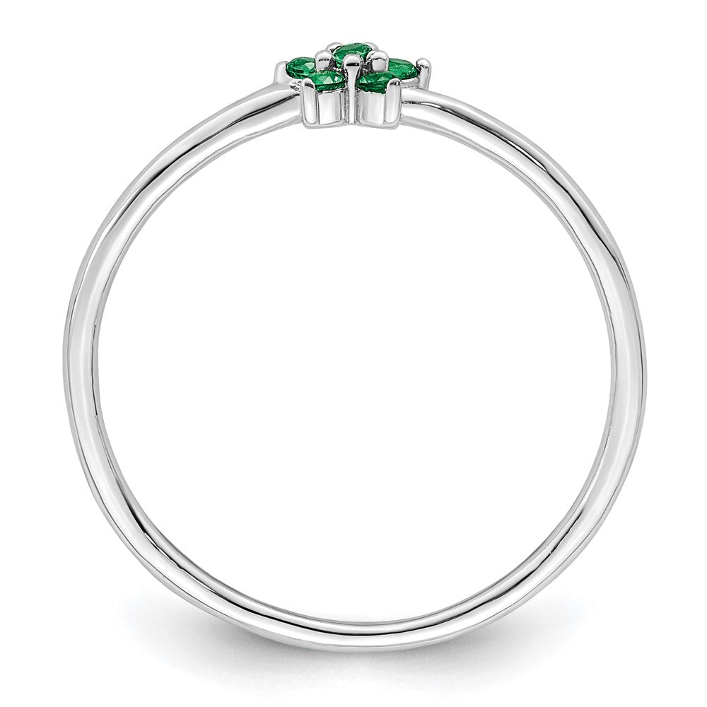Sterling Silver Rhodium Plated Polished Green Cz Flower Ring