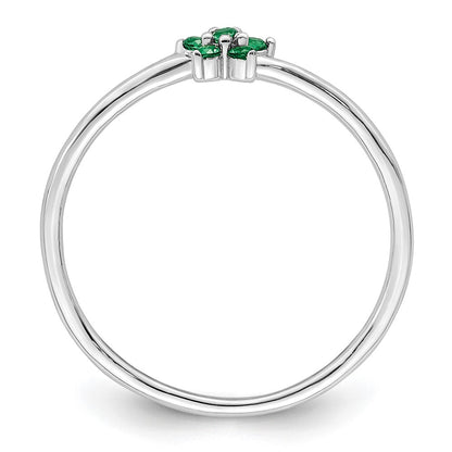 Sterling Silver Rhodium Plated Polished Green Cz Flower Ring
