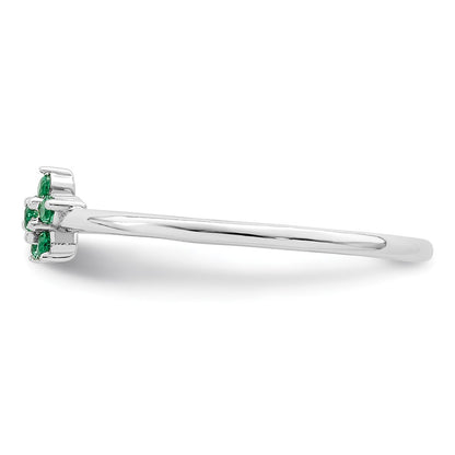 Sterling Silver Rhodium Plated Polished Green Cz Flower Ring