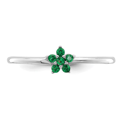 Sterling Silver Rhodium Plated Polished Green Cz Flower Ring