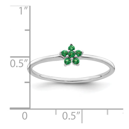 Sterling Silver Rhodium Plated Polished Green Cz Flower Ring