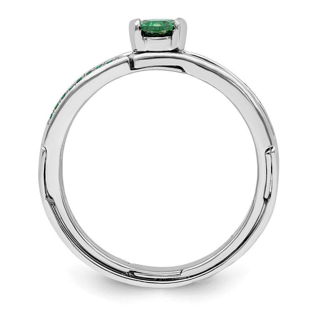 Sterling Silver Rhodium Plated Green Cz Ring