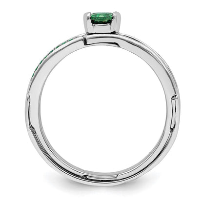 Sterling Silver Rhodium Plated Green Cz Ring