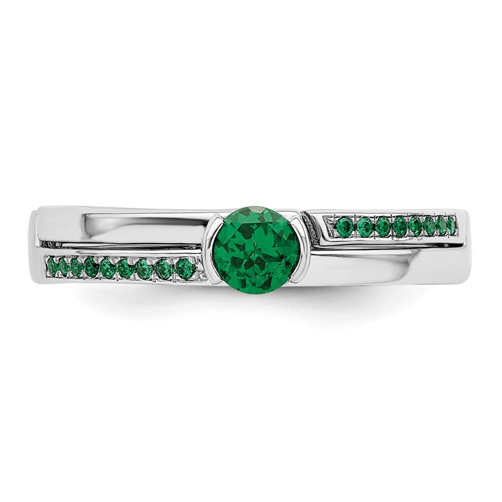 Sterling Silver Rhodium Plated Green Cz Ring