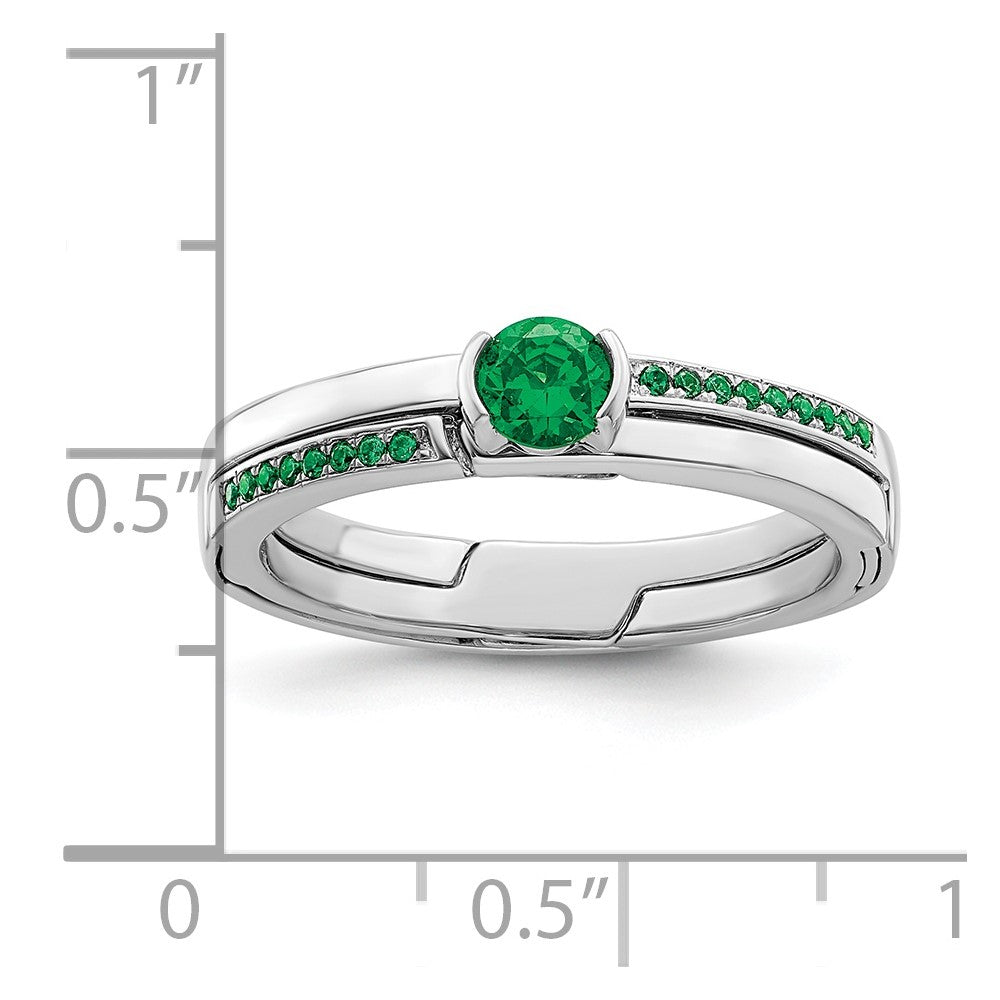 Sterling Silver Rhodium Plated Green Cz Ring