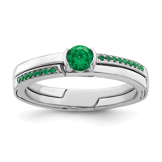 Sterling Silver Rhodium Plated Green Cz Ring