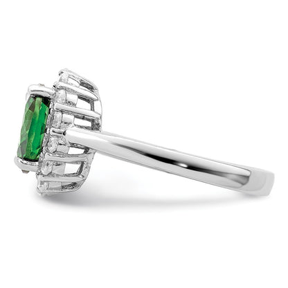Sterling Silver Polished Rhodium Plated Green And Clear Cz Ring
