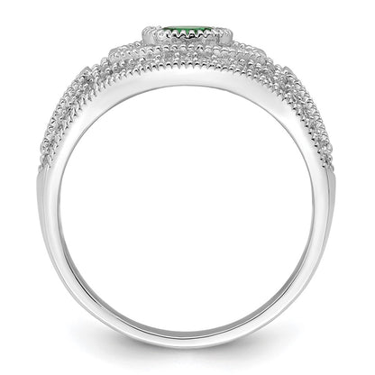 Sterling Silver Rhodium Plated Polished Green & White Cz Ring