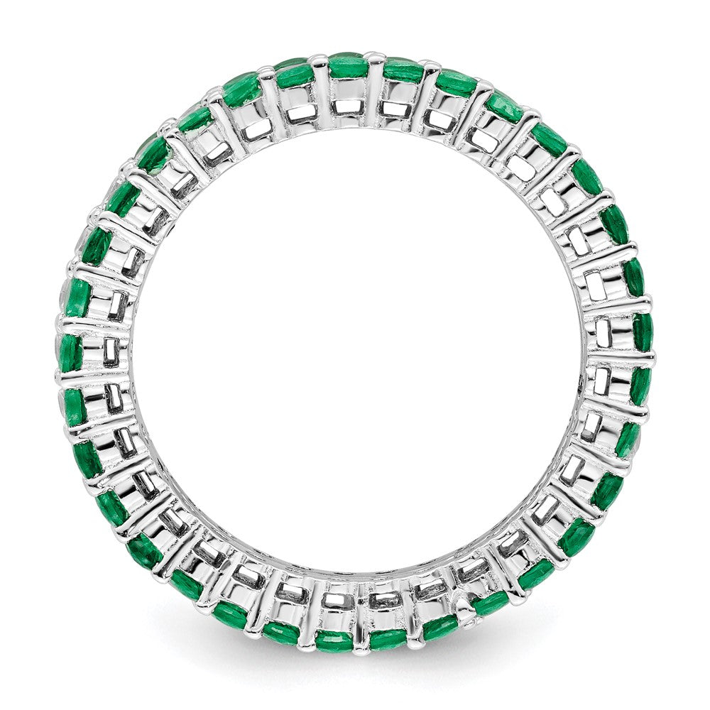 Sterling Silver Rhodium Plated Polished Green & White Cz 3 Ring Set