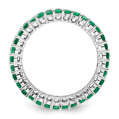 Sterling Silver Rhodium Plated Polished Green & White Cz 3 Ring Set