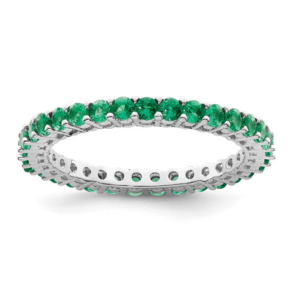 Sterling Silver Rhodium Plated Polished Green & White Cz 3 Ring Set