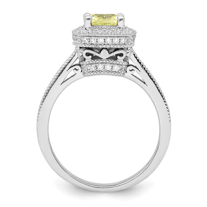 Sterling Silver Rhodium Plated White And Yellow Cz Ring