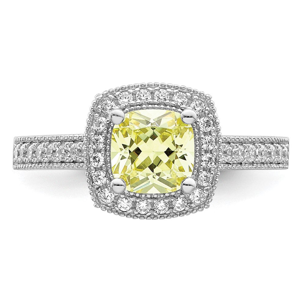 Sterling Silver Rhodium Plated White And Yellow Cz Ring