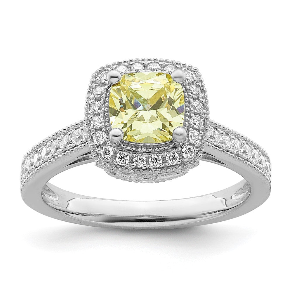 Sterling Silver Rhodium Plated White And Yellow Cz Ring