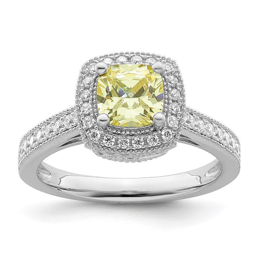Sterling Silver Rhodium Plated White And Yellow Cz Ring