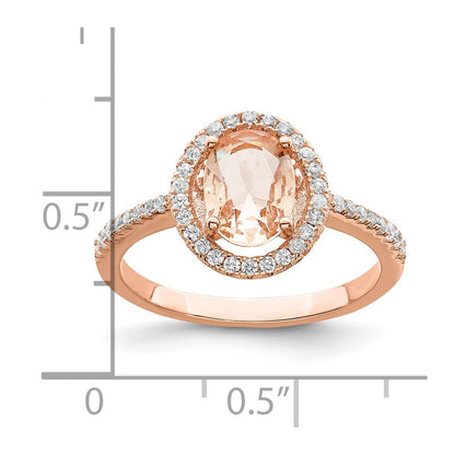 Sterling Silver Rose Tone Pink & White Cz Oval Ring
