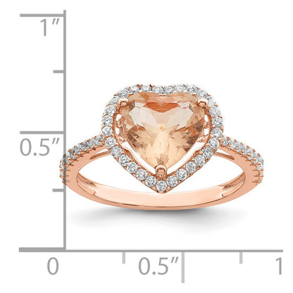Sterling Silver Rose Tone Pink & White Cz Heart Ring