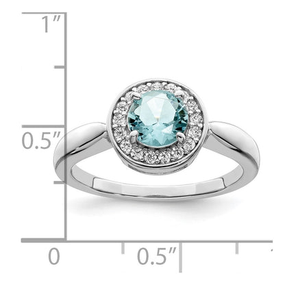 Sterling Silver Rhodium Plated Cz And Light Blue Glass Stone Ring