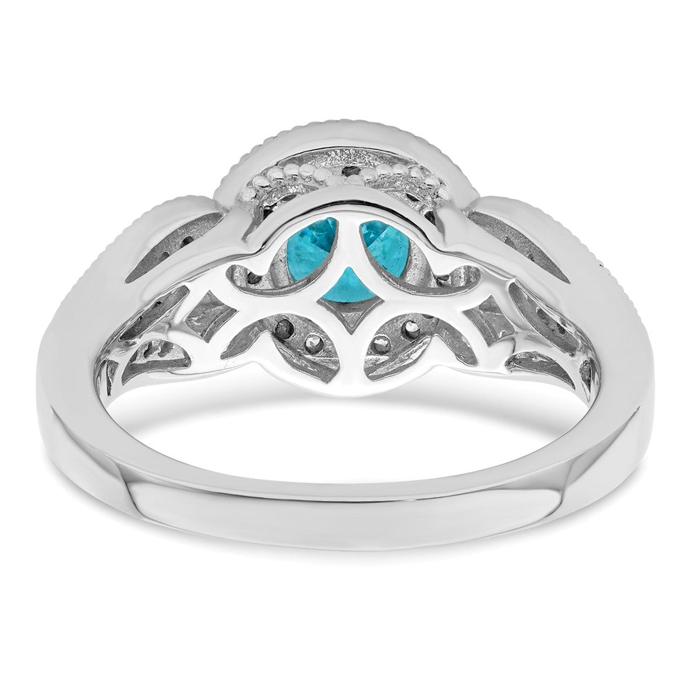 Sterling Silver Rhodium Plated White & Aqua Cz Ring