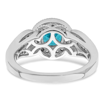 Sterling Silver Rhodium Plated White & Aqua Cz Ring