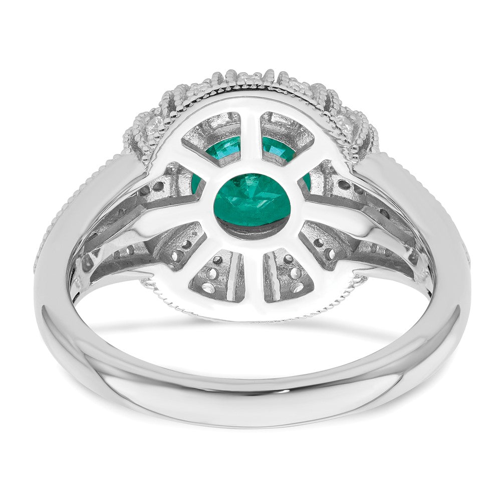 Sterling Silver Rhodium Plated Clear And Teal Cz Vintage Style Ring