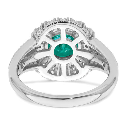 Sterling Silver Rhodium Plated Clear And Teal Cz Vintage Style Ring