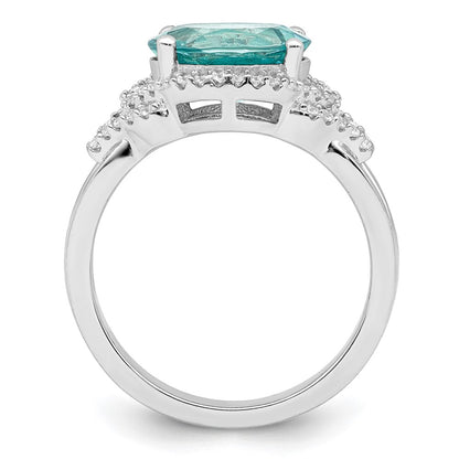 Sterling Silver Rhodium Plated Green And White Cz Ring