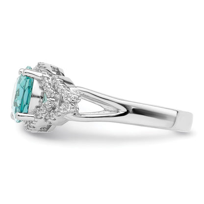 Sterling Silver Rhodium Plated Green And White Cz Ring