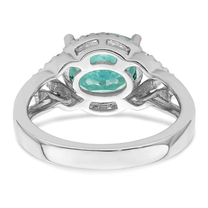 Sterling Silver Rhodium Plated Green And White Cz Ring