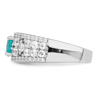 Sterling Silver Rhodium Plated White And Teal Cz Ring