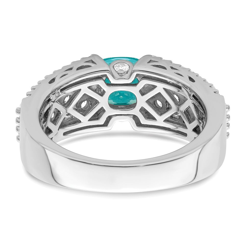 Sterling Silver Rhodium Plated White And Teal Cz Ring