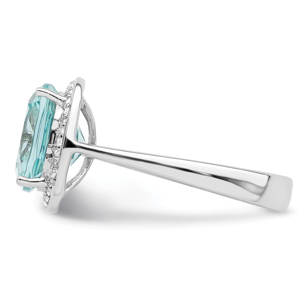 Sterling Silver Rhodium Plated Light Blue Crystal Cz Halo Ring