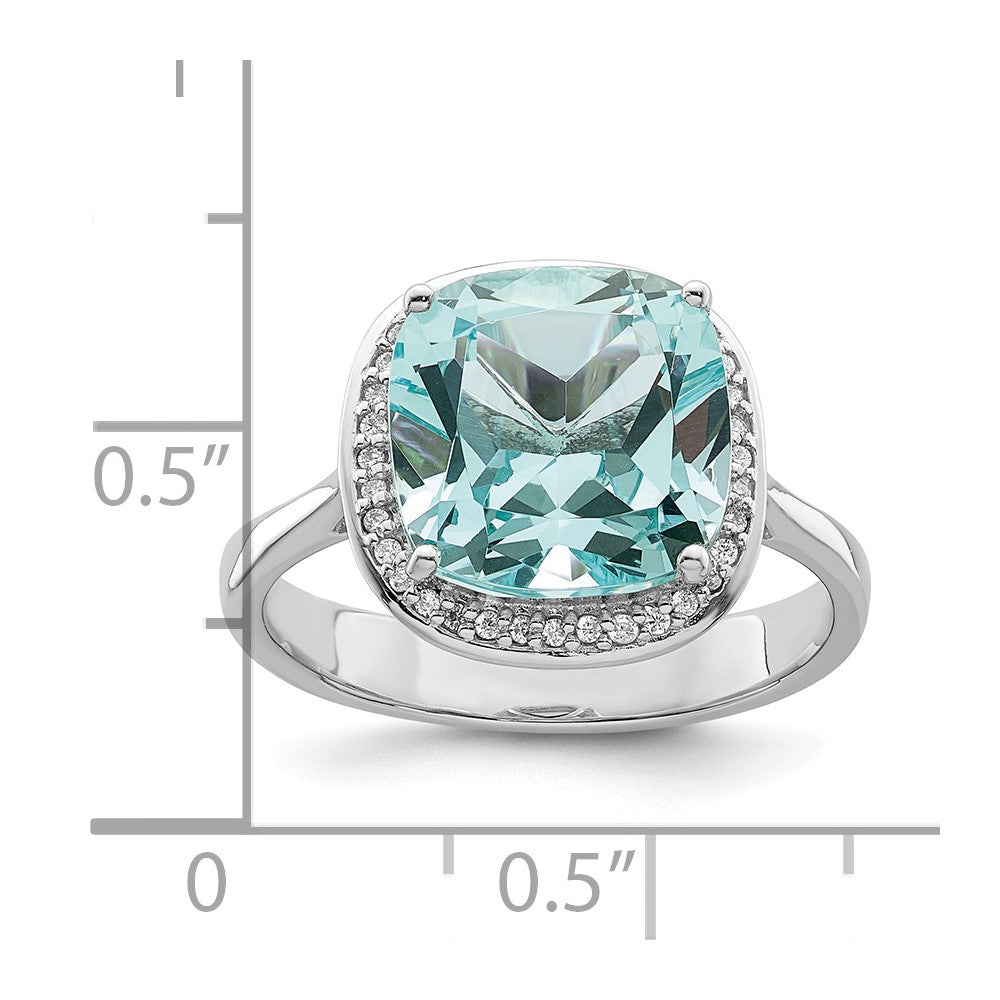 Sterling Silver Rhodium Plated Light Blue Crystal Cz Halo Ring