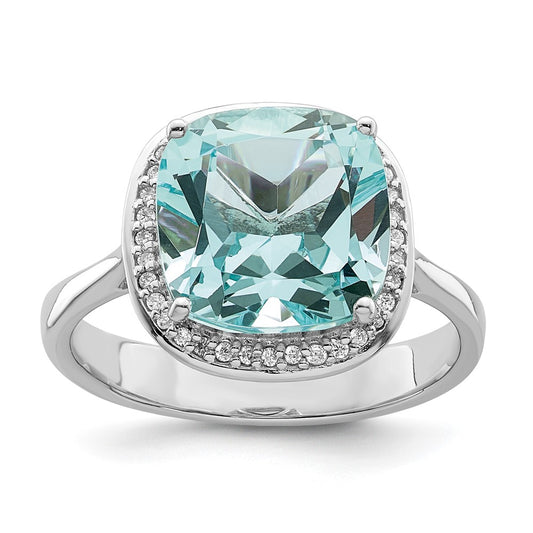 Sterling Silver Rhodium Plated Light Blue Crystal Cz Halo Ring