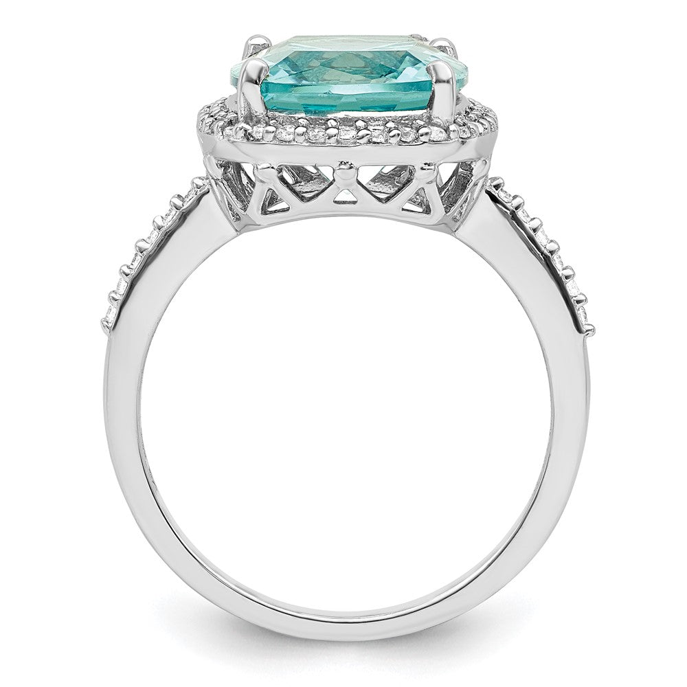 Sterling Silver Rhodium Plated Light Blue Crystal Cz Halo Ring
