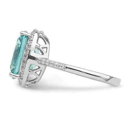 Sterling Silver Rhodium Plated Light Blue Crystal Cz Halo Ring