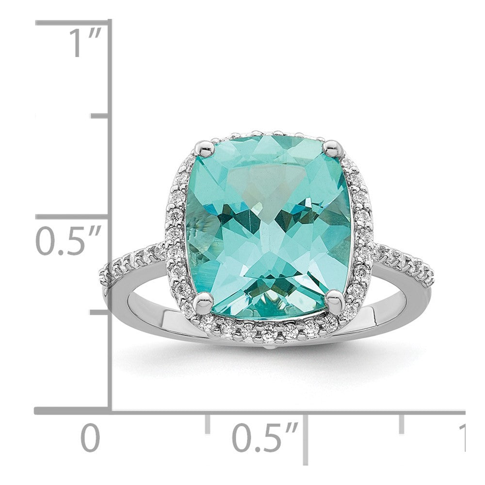 Sterling Silver Rhodium Plated Light Blue Crystal Cz Halo Ring