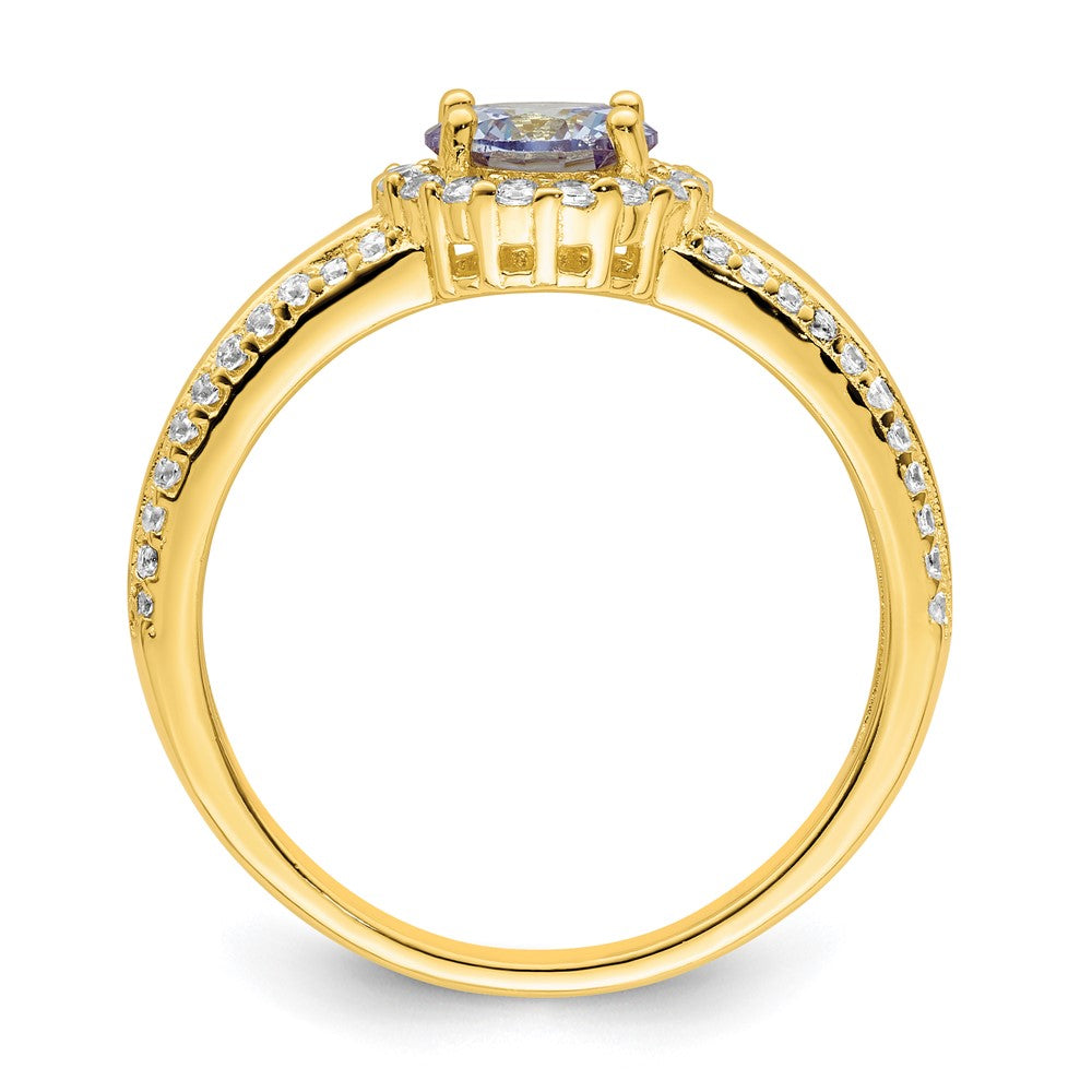 Sterling Silver Gold Tone Purple Cz Ring