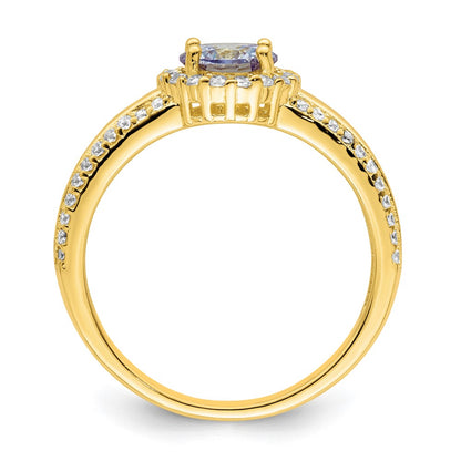 Sterling Silver Gold Tone Purple Cz Ring