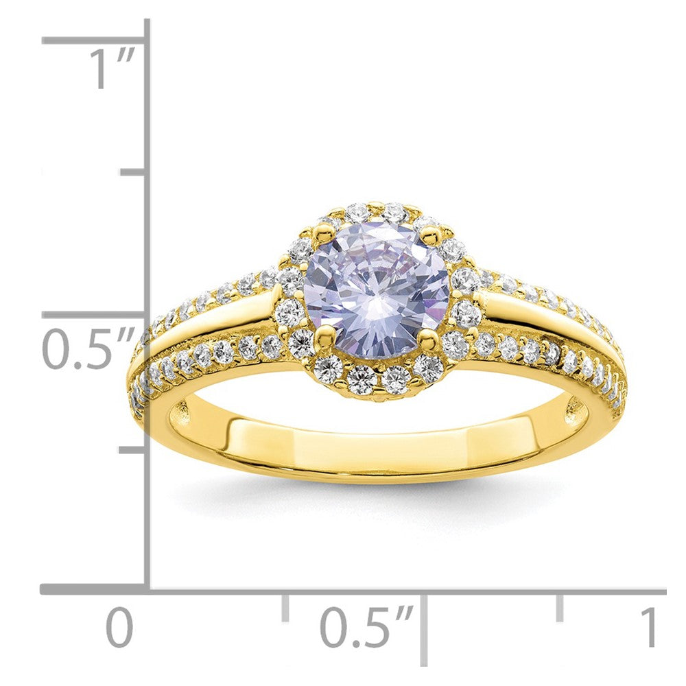 Sterling Silver Gold Tone Purple Cz Ring