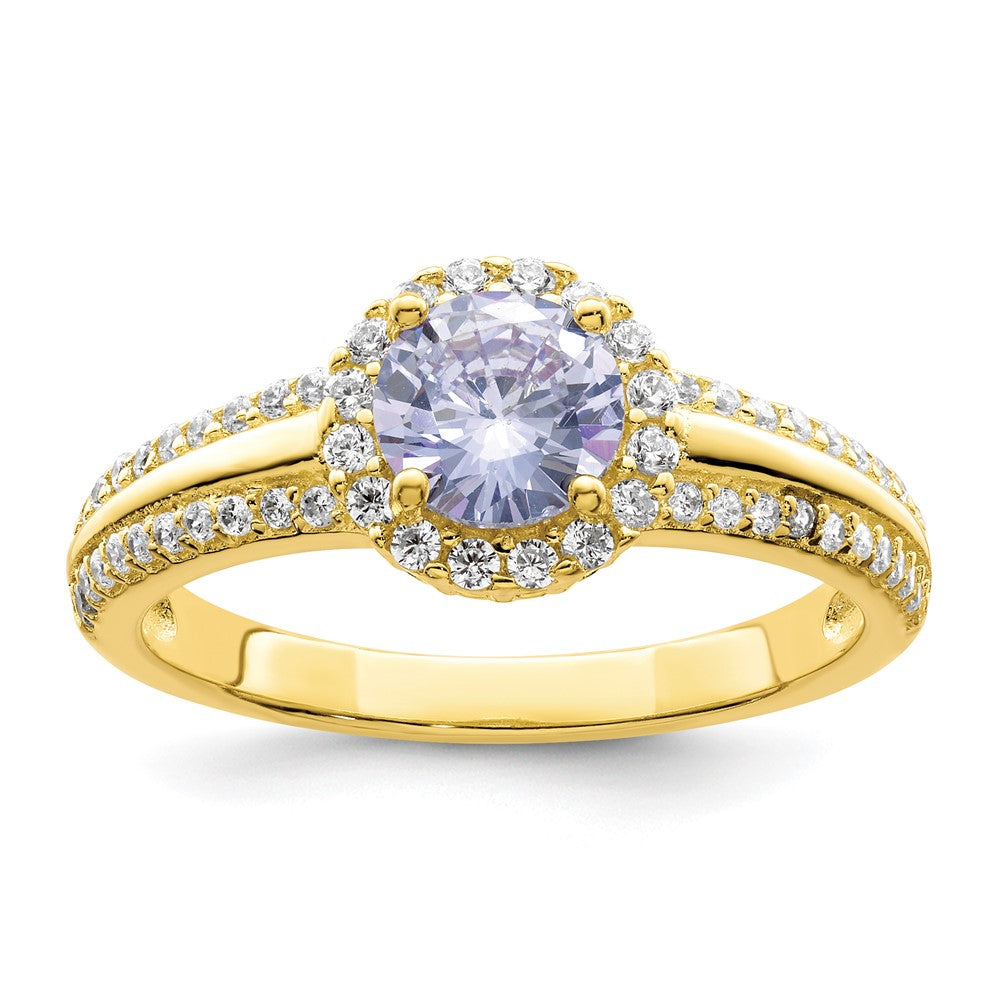 Sterling Silver Gold Tone Purple Cz Ring