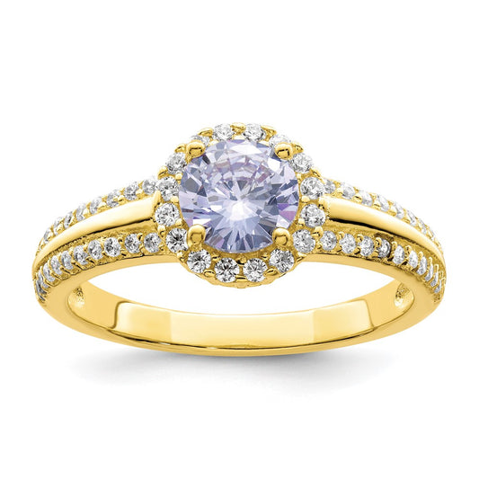 Sterling Silver Gold Tone Purple Cz Ring