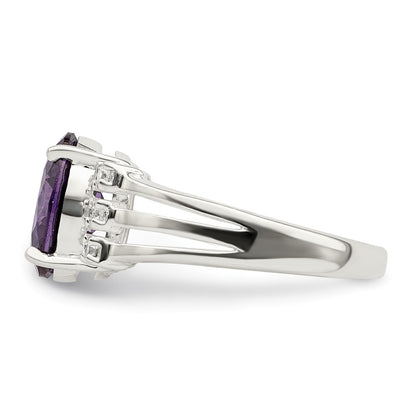 Sterling Silver Purple/Clear Cz Ring